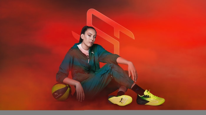 Storm star Breanna Stewart wearing her debut signature shoe, the Stewie 1, from Puma.